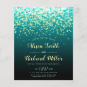 予算QRコードライトティール(緑がかった色)ブルー結婚式招待状 (正面)