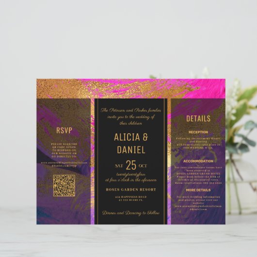 予算QRコード出欠詳細結婚式招待状 (スタンド正面)