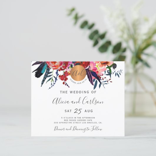 予算QRコード素朴なエレガントな結婚式の招待状 (スタンド正面)