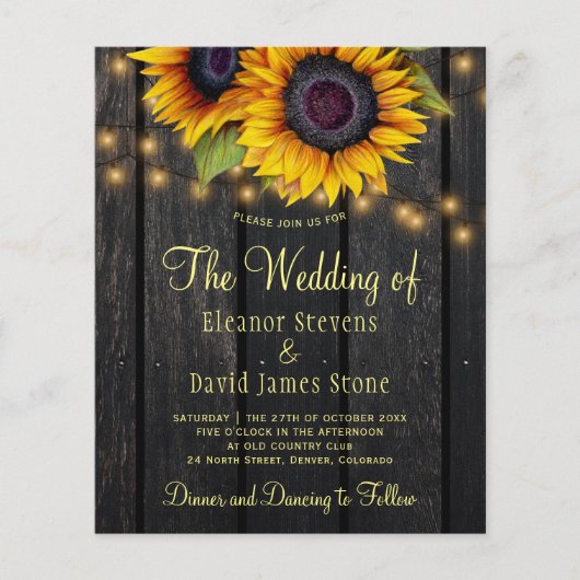 予算QRコード素朴ひまわり結婚式招待状 チラシ (正面)