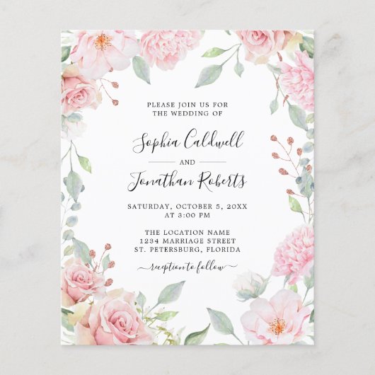 予算QRコード詳細ピンクローゼウェディング招待 (正面)