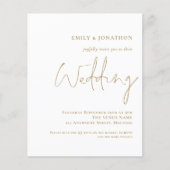 予算QRコード金ゴールドタイポグラフィ結婚式招待状 (正面)