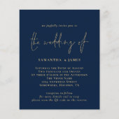 予算QRコード金ゴールドネイビー結婚式招待状 (正面)