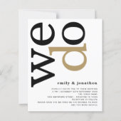 予算QRコード金ゴールド白黒結婚式の招待 (正面)