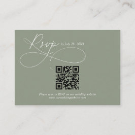 予算QRコード セージグリーン カリグラフィー ウェディング RSVP エンクロージャーカード