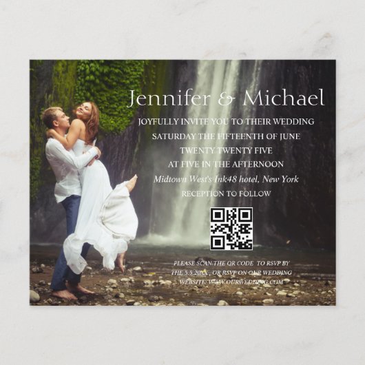 予算qrコードrsvp写真結婚式招待状 チラシ (正面)