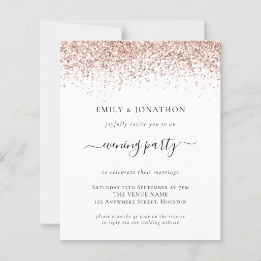 予算QRバラ金ゴールドグリッター夕べ結婚式の招待 (正面)