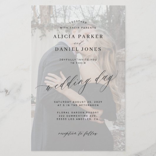 予算QRフォトオーバーレイモダン結婚式招待状 チラシ (正面)