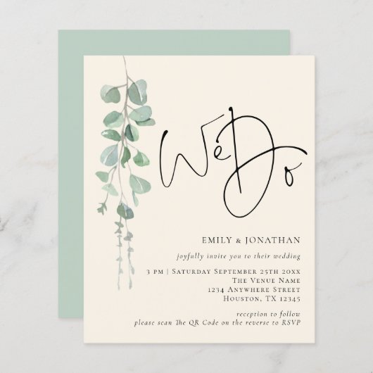 予算QRユーカリアイボリーセージ私たちは結婚行う (正面/裏面)