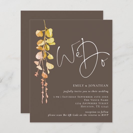 予算QRユーカリ私たち自然ウェディング招待する (正面/裏面)