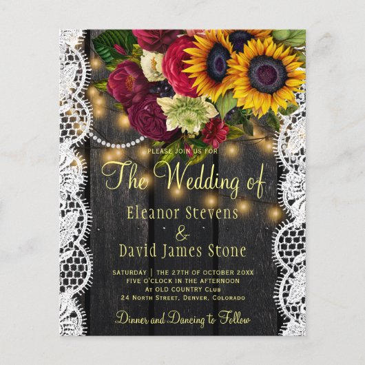 予算QR素朴なフローラ木材結婚式招待状 (正面)