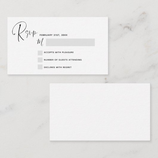 予算RSVPの結婚白黒スクリプトノートカード ノートカード (正面/裏面)