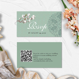 予算RSVP QRコードの結婚詳細Sage Green エンクロージャーカード