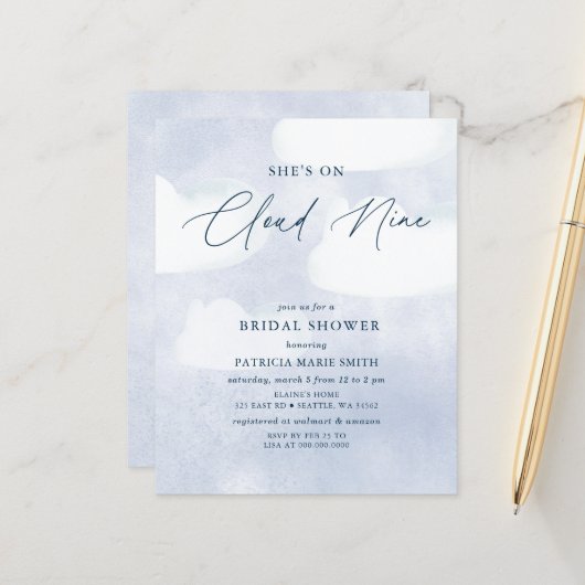 予算She is on Cloud Nineブライダルシャワー招待状 (正面/裏面インサイチュ)