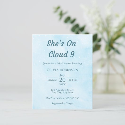 予算She's On Cloud 9 Bridal Shower招待状 (スタンド正面)