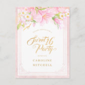予算Sweet sixteenエレガントフローラ水色 インビテーションポストカード (正面)