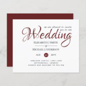 予算TYPOGRAHY結婚式の招待 – Burgundy Red (正面/裏面)