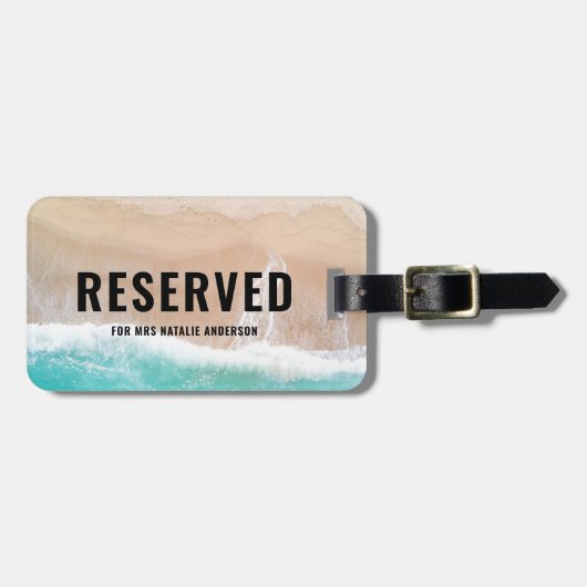 予約された海と砂ギフト夏の休日ビーチ ラゲッジタグ (正面横)