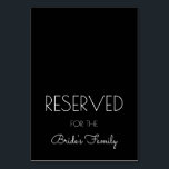 予約された白黒結婚のテーブルシンボルや象徴 テーブルナンバー<br><div class="desc">購入後に半分に折り畳む黒い予約座席表。印刷された白い文字モダンと、一番下の行のためのスクリプトは、この黒と白のスタンディングカードカスタムは、花嫁の家族、ブライダルパーティなどのあらゆるグループのための座席を予約するために使用することができる人 – 花嫁の母、花嫁の妹など。披露宴テーブル、式の椅子、または座席が必要な場所で使救用。</div>