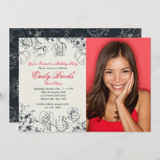 予約された花の写真招待状 招待状 (正面/裏面)