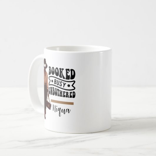 予約され忙しないメラニパーソナライズされたンガール コーヒーマグカップ (正面左)