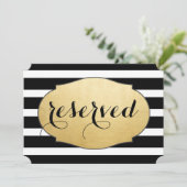 予約ブラックストライプ 偽金箔 ウェディングサイン 招待状 (スタンド正面)