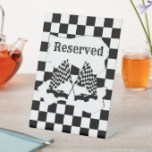 予約市松模様に中の旗車とレースカー 台座サイン (インサイチュ)