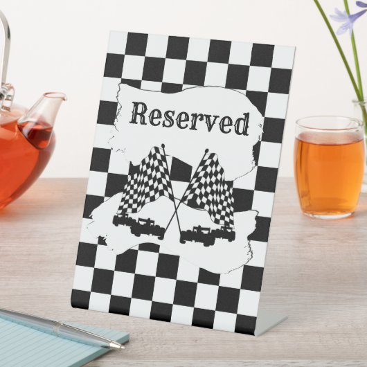 予約市松模様に中の旗車とレースカー 台座サイン (インサイチュ)