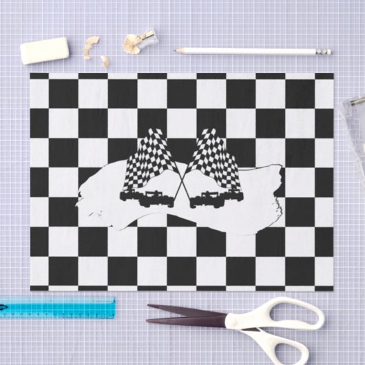 予約市松模様に中の旗車とレースカー 薄葉紙 (クラフト)