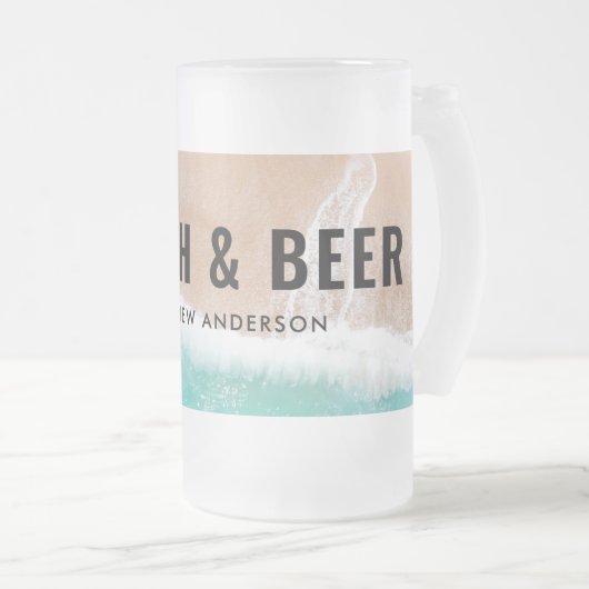 予約海ビーチギフト夏おもしろいタイポグラフィ フロストグラスビールジョッキ (正面右)