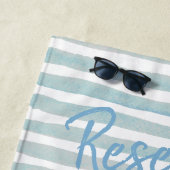 予約済みグレーの水色ストライプフローラ名 ビーチタオル (インサイチュ)