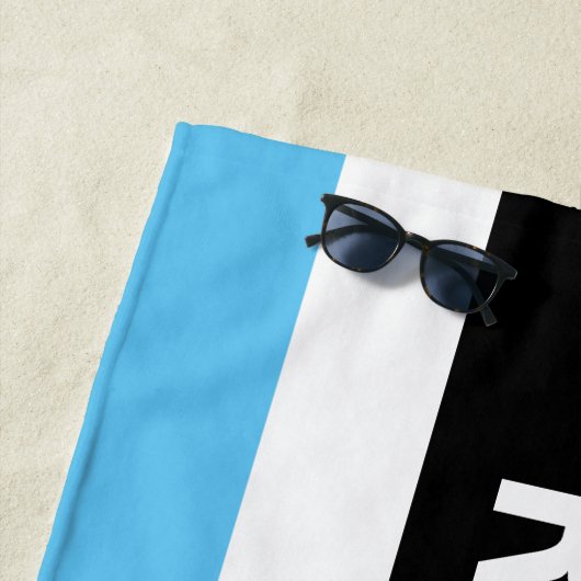 予約済み、白い文字、青い黄色のWh/Blkのストライプ ビーチタオル (インサイチュ)