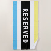 予約済み、白い文字、青い黄色のWh/Blkのストライプ ビーチタオル (正面)