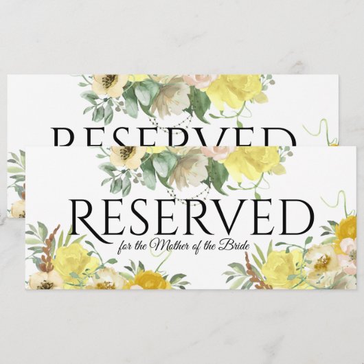 予約 黄色 花柄 招待状 (正面/裏面)