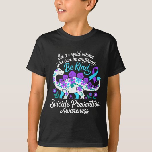 予防啓発リボン花T-Rex優しさ Tシャツ (正面)