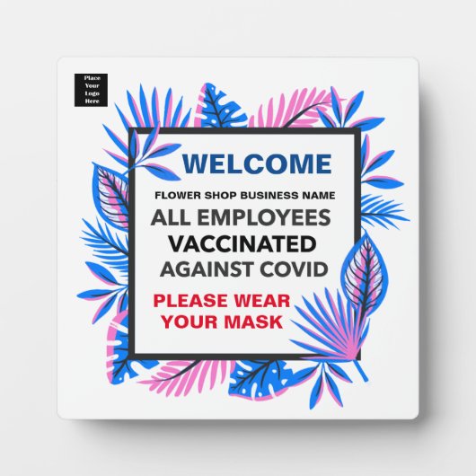 予防接種された従業員ロゴビジネス衣服マスク フォトプラーク (正面)