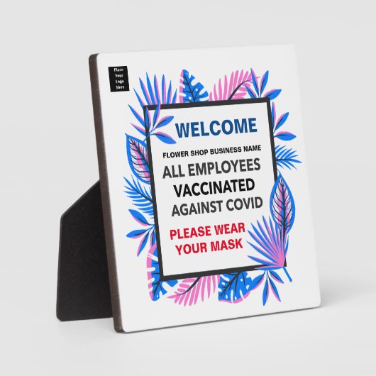 予防接種された従業員ロゴビジネス衣服マスク フォトプラーク (正面)