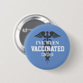 予防接種されたCovid 19青い白の医療 缶バッジ (正面&裏面)