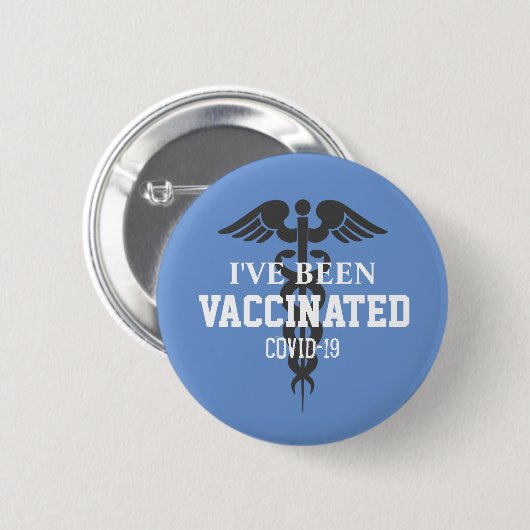 予防接種されたCovid 19青い白の医療 缶バッジ (正面&裏面)