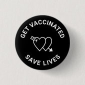 予防接種を受救ける白黒ハート 缶バッジ (正面)