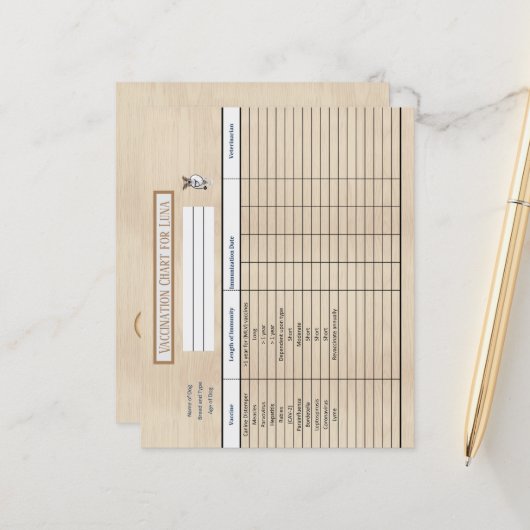 予防接種チャート木製背景 (正面/裏面インサイチュ)