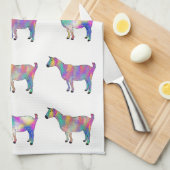 事のデザインに立っているカラフルでアートなヤギ キッチンタオル (四つ折り)