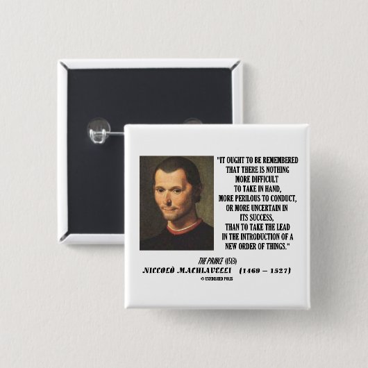 事の引用文のNiccolo Machiavelliの新しい発注 缶バッジ (正面&裏面)