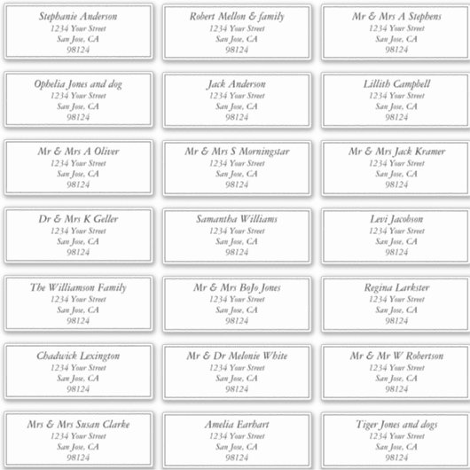 事前にアドレス指定されたゲスト名住所 シール (正面)