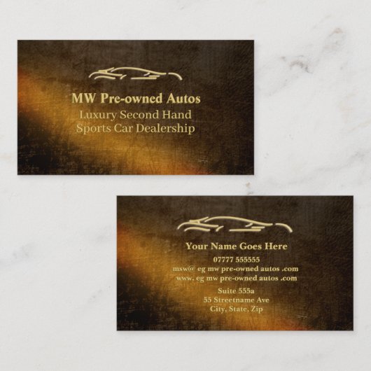 事前に所有された自動車、金ゴールドスポーツカー、レザー効果 名刺 (正面/裏面)