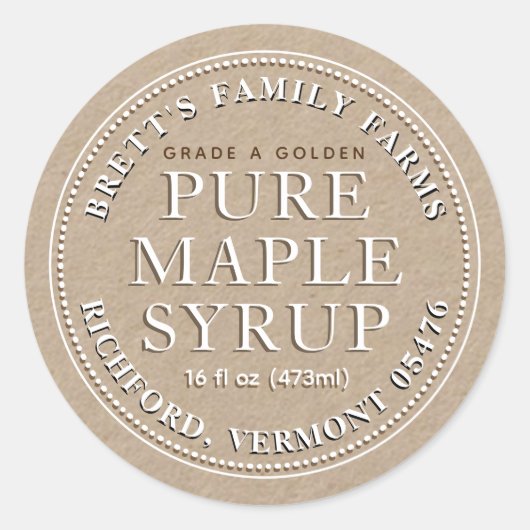事前に計算されたメープルシロップのラベル(クラフトホワイト) ラウンドシール (正面)