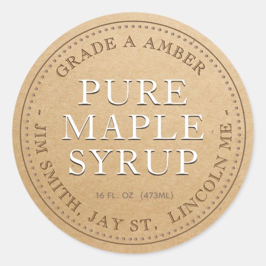 事前に計算されたメープルシロップ製品ラベル(Kraft) ラウンドシール (正面)