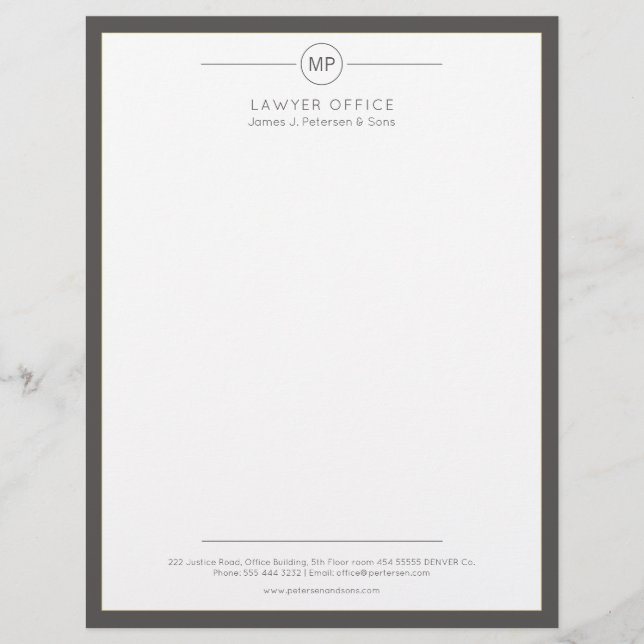 事務モダン所ダークグレーホワイトモノグラム弁護士 レターヘッド (正面)
