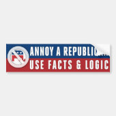 事実と論理を使って共和党を困らせる バンパーステッカー (正面)