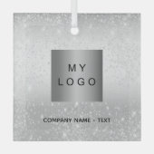 事業会社ロゴシルバーグリッタークラシック ガラスオーナメント (正面)